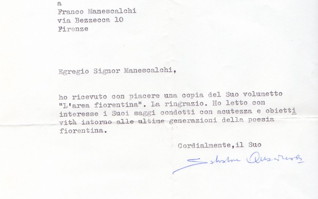 Lettera di Salvatore Quasimodo su L’area fiorentina