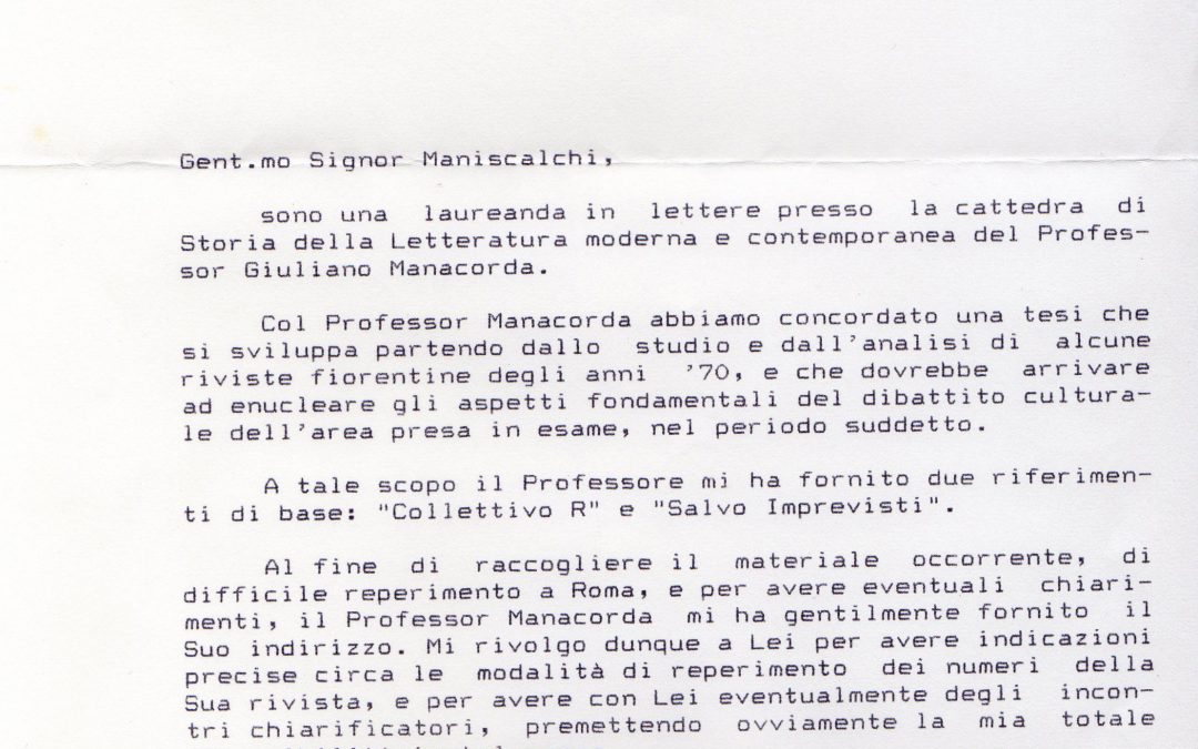 Lettera di Silvia Asoli